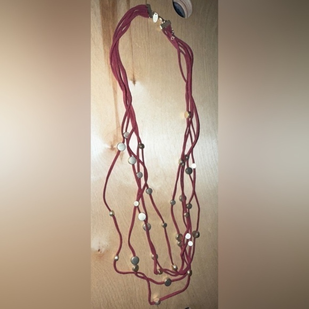 Charming Charlie Red Necklace with Gold Discs